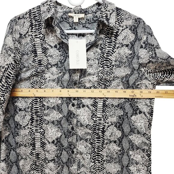 Como Blu Womens Black & White Snake Print Button-Up Long Sleeve Blouse Size M - Picture 9 of 10